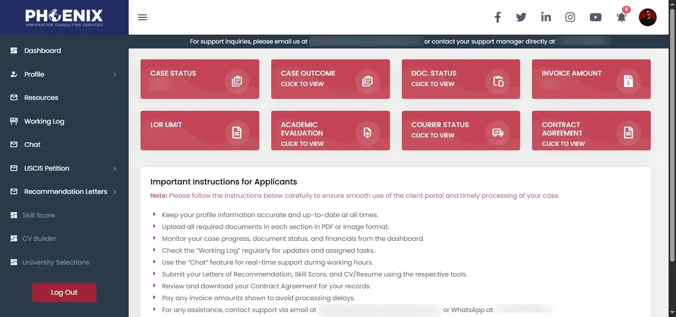 Phoenix Immigration Client Portal System – USCIS Petition, LOR & Case Management Platform